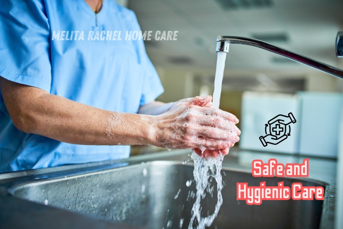 Healthcare worker washing hands Safe and hygienic home care practices by Melita Rachel Home Care Services in Pollachi